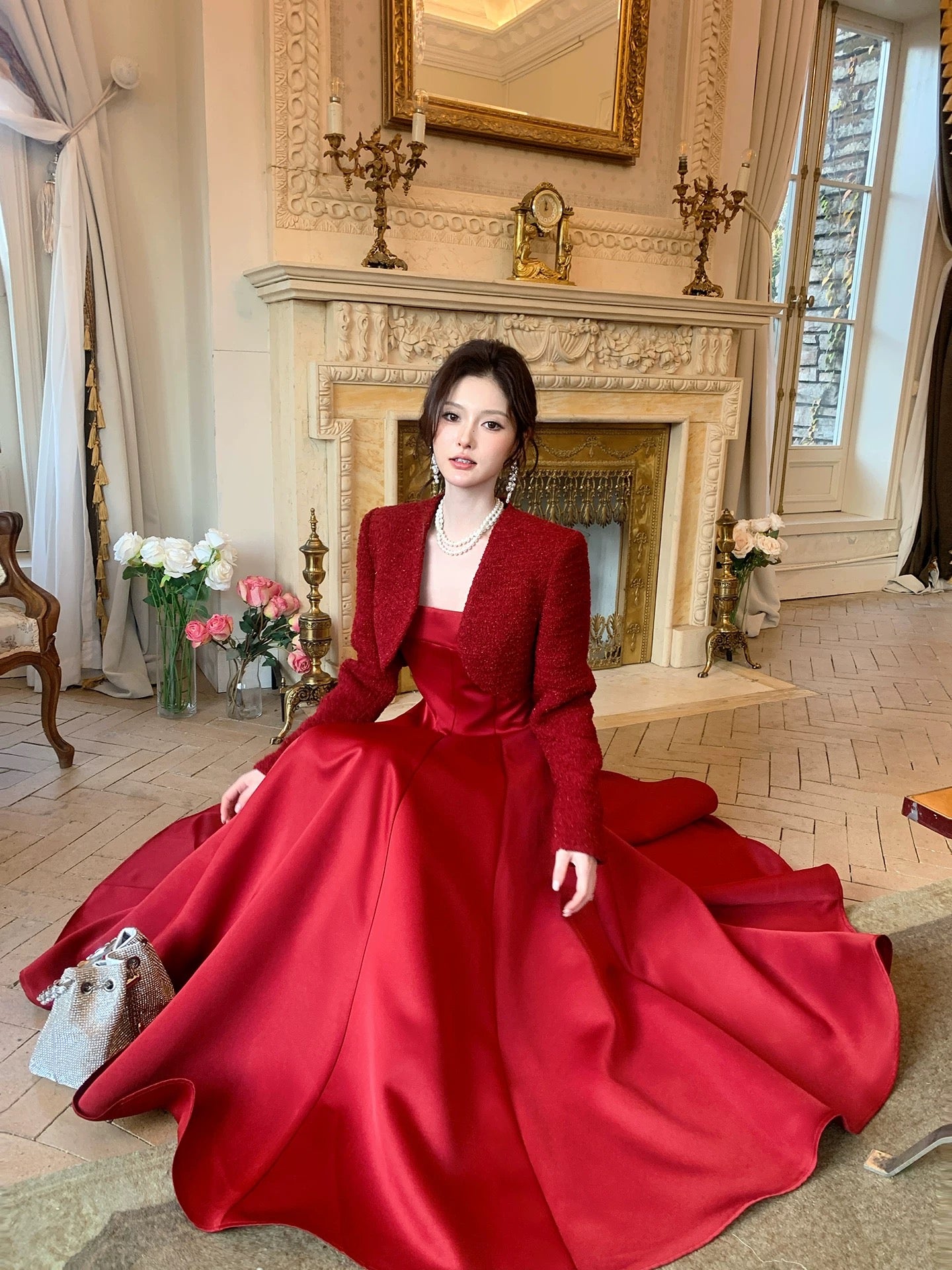 Simple A Line Square Neck Red Satin Summer Formal For Women Girls Teens Prom Dresses N2211