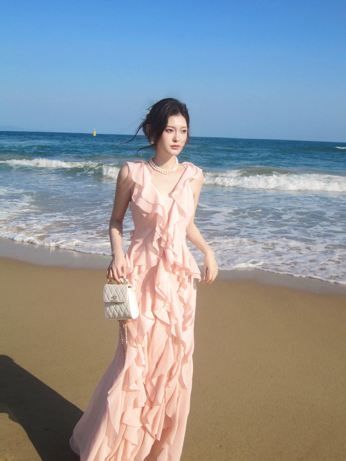 Simple Mermaid V Neck Pink Chiffon Summer Formal For Women Girls Teens Prom Dresses N2214