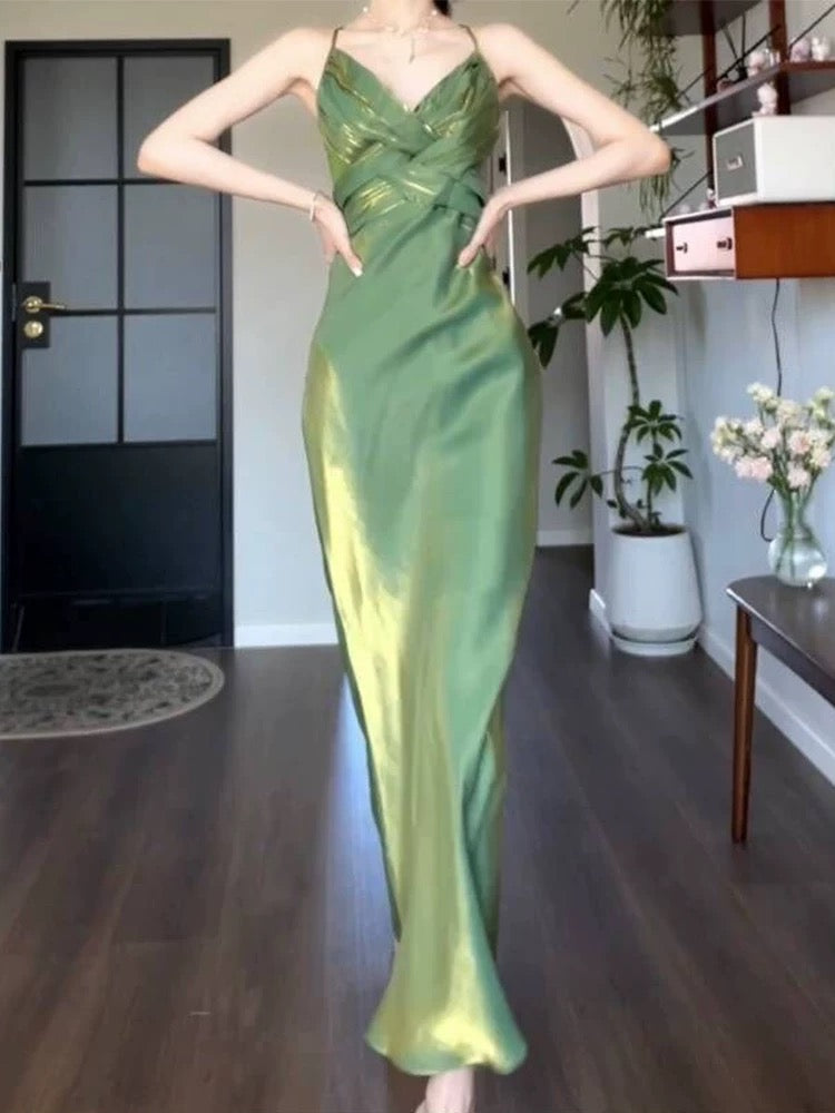 Classy Sheath Spaghetti Strap Green Long For Women Girls Teens Prom Dresses N2222