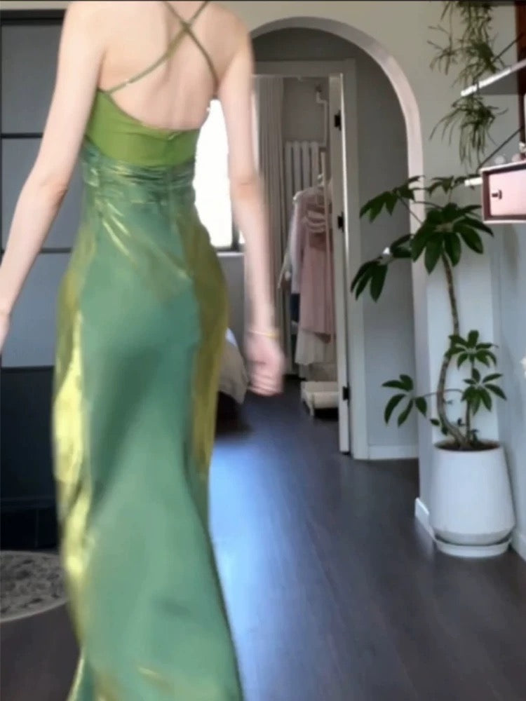 Classy Sheath Spaghetti Strap Green Long For Women Girls Teens Prom Dresses N2222