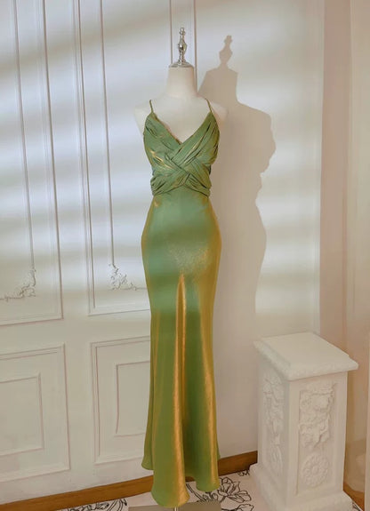 Simple Mermaid Spaghetti Strap Green Summer Formal For Women Girls Teens Prom Dresses N2223