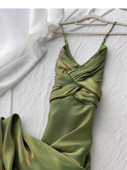 Classy Sheath Spaghetti Strap Green Long For Women Girls Teens Prom Dresses N2222