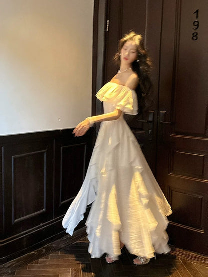 French Style A Line Off The Shoulder Ankle Length Summer Formal For Women Teens Prom Dresses N2225