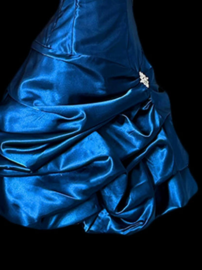 Vintage Sheath Strapless Royal Blue Satin Short Inspo 2000s Hoco Gowns Inspo Homecoming Dresses N1670