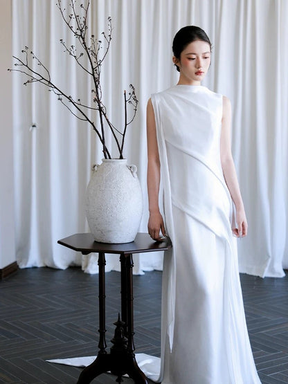 Simple A line Scoop White Wedding Dresses Floor Length White Brides Dress Bridal Gown N1676