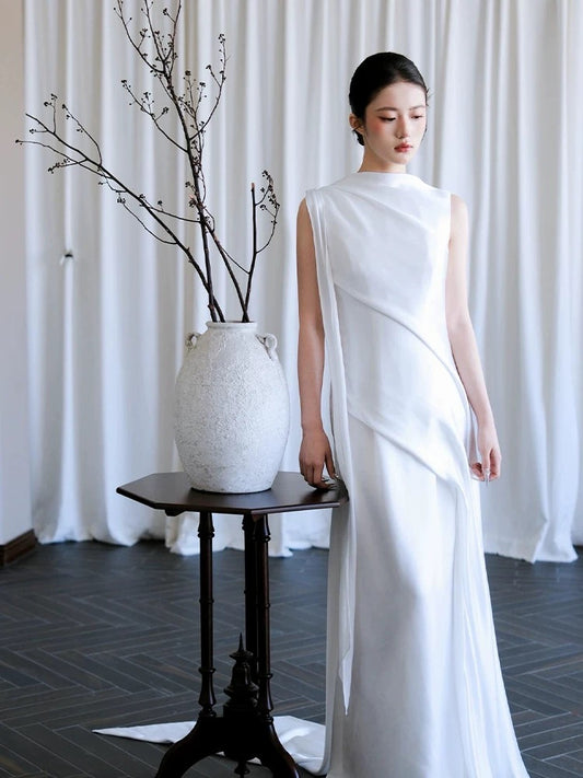 Simple A line Scoop White Wedding Dresses Floor Length White Brides Dress Bridal Gown N1676