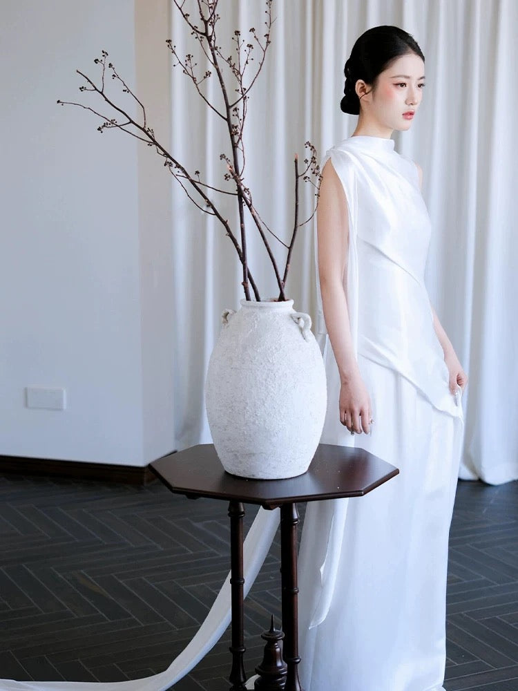 Simple A line Scoop White Wedding Dresses Floor Length White Brides Dress Bridal Gown N1676
