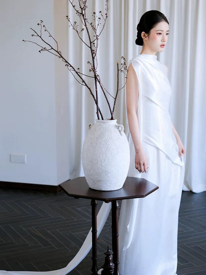 Simple A line Scoop White Wedding Dresses Floor Length White Brides Dress Bridal Gown N1676