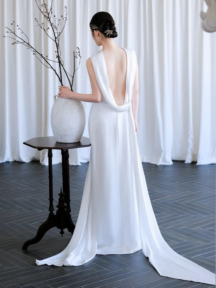 Simple A line Scoop White Wedding Dresses Floor Length White Brides Dress Bridal Gown N1676