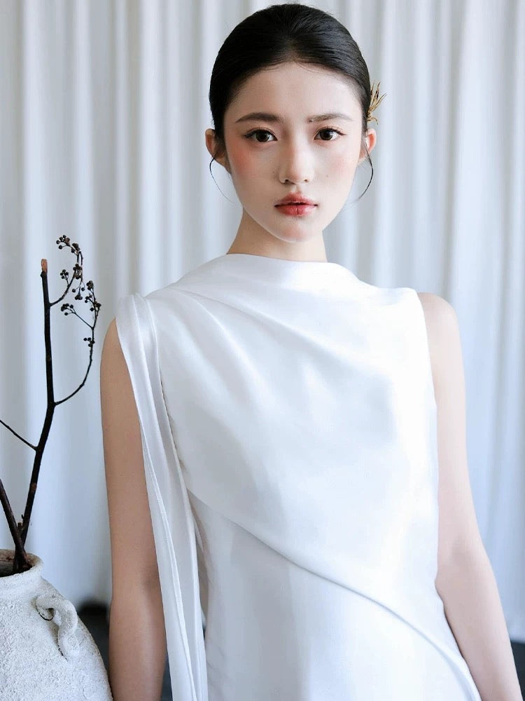 Simple A line Scoop White Wedding Dresses Floor Length White Brides Dress Bridal Gown N1676