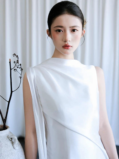Simple A line Scoop White Wedding Dresses Floor Length White Brides Dress Bridal Gown N1676