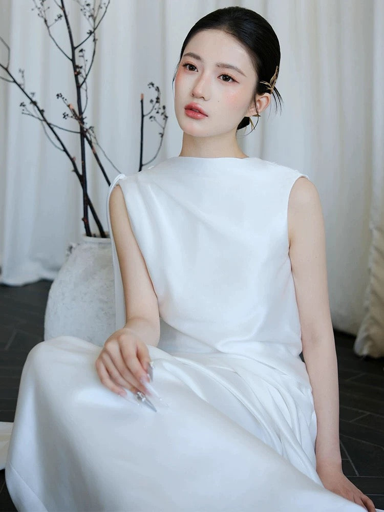 Simple A line Scoop White Wedding Dresses Floor Length White Brides Dress Bridal Gown N1676