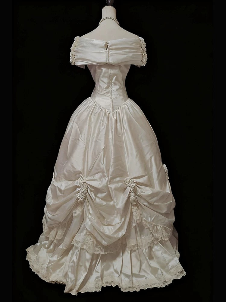 Fairytale Fantasy Art Wedding Dresses Ball Gown Off The Shoulder Satin With Sleeves Long Brides Dress Bridal Gowns N1676