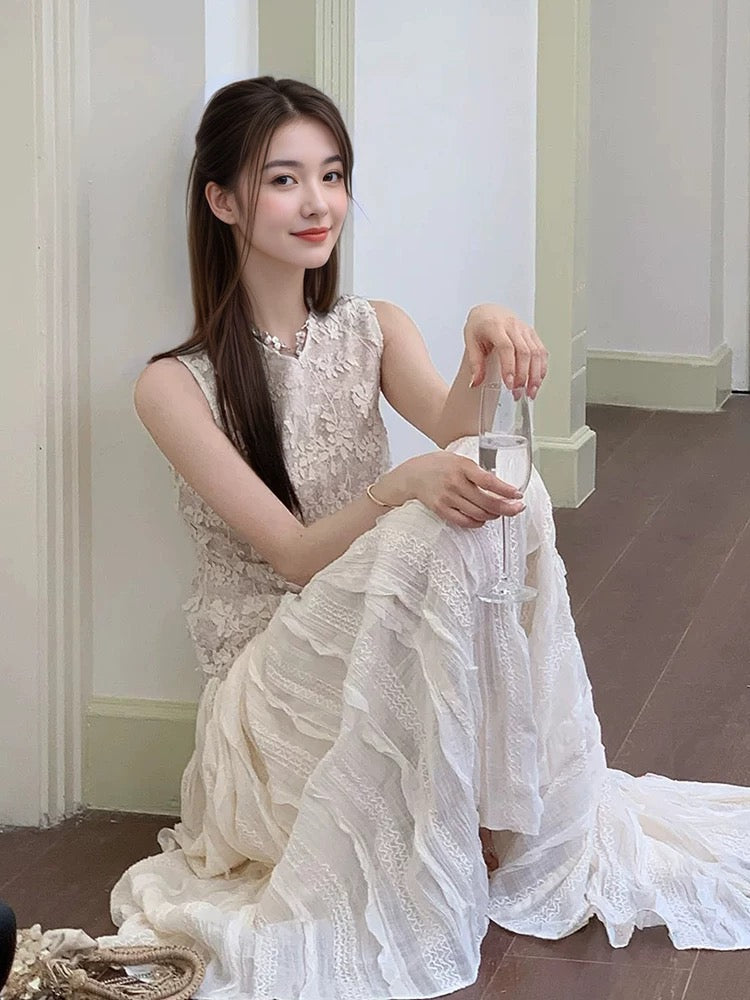 Classic A Line Scoop Lace With Ruffles Inspiration Long Wedding Guest Dresses N1679