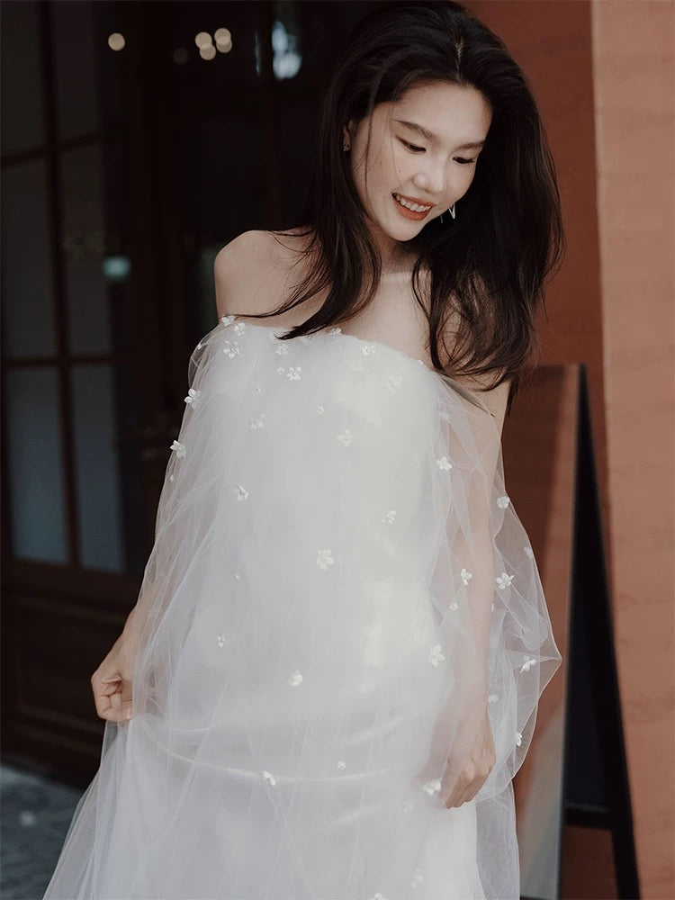 Fairytale Fantasy Art Wedding Dresses A Line Off The Shoulder Tulle With Sleeves Long Brides Dress Bridal Gowns N1681