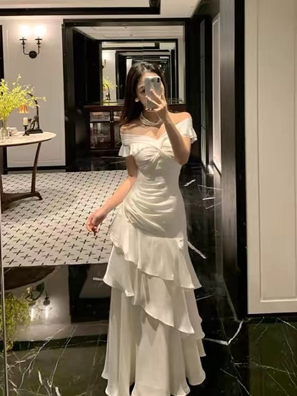 Elegant Mermaid Off The Shoulder Black With Short Sleeves Prom Dresses Long Evening Outfits N3145