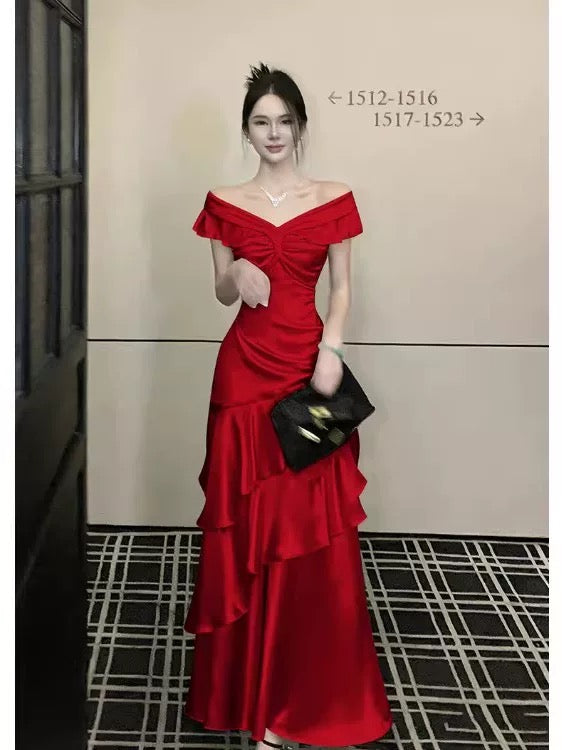 Elegant Mermaid Off The Shoulder Black With Short Sleeves Prom Dresses Long Evening Outfits N3145