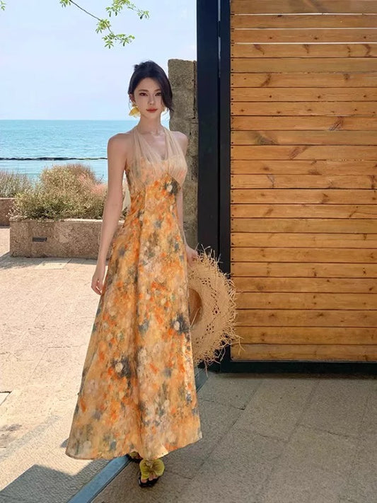 Modest High Low Halter Lace Ideas For Women Yellow Long Birthday Dresses Party Holiday Summer Outfits N3146