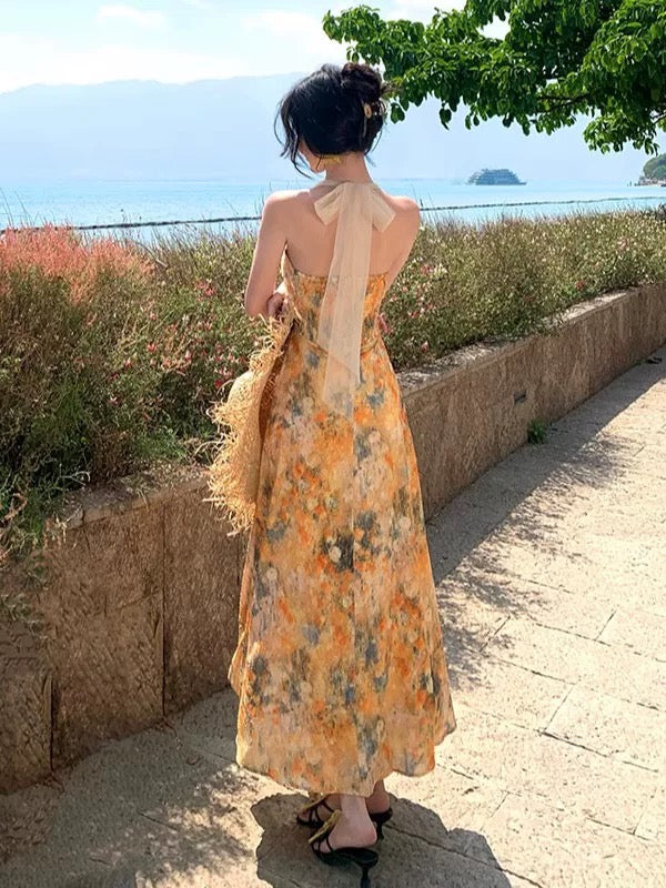 Modest High Low Halter Lace Ideas For Women Yellow Long Birthday Dresses Party Holiday Summer Outfits N3146