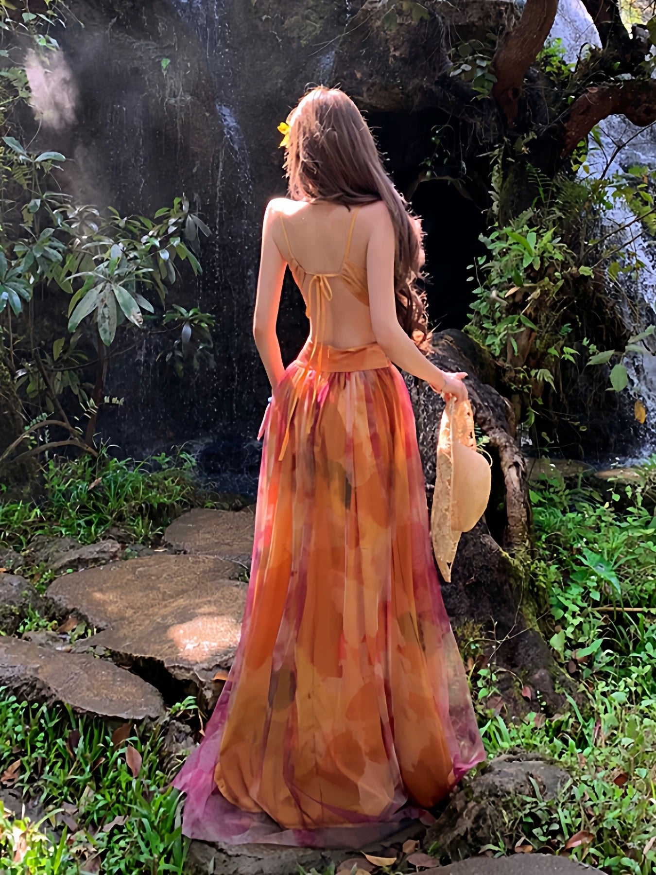 Modest A line Floral Chiffon Ideas For Women Backless Long Birthday Dresses Beach Holiday Summer Outfits N3148