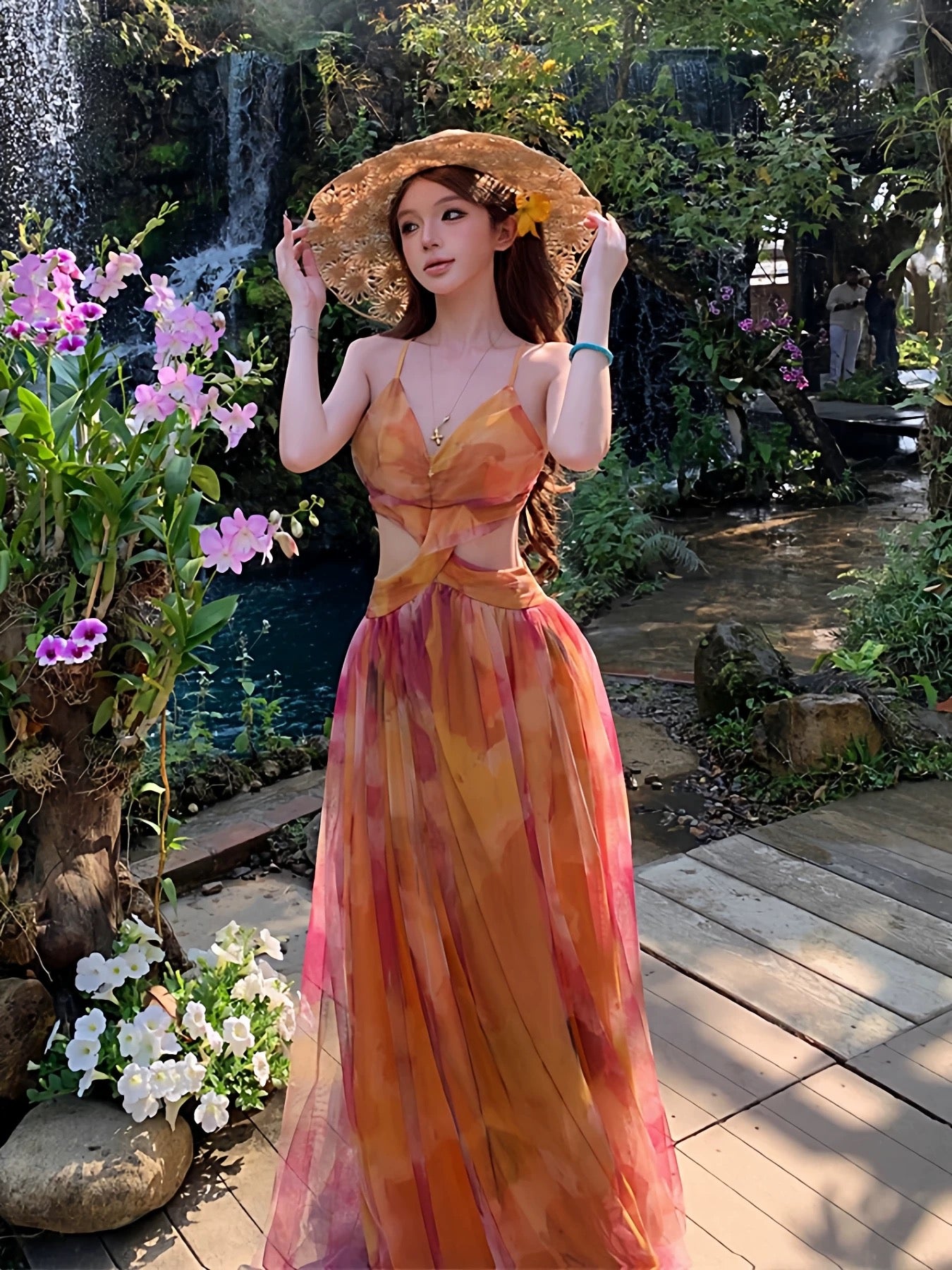 Modest A line Floral Chiffon Ideas For Women Backless Long Birthday Dresses Beach Holiday Summer Outfits N3148