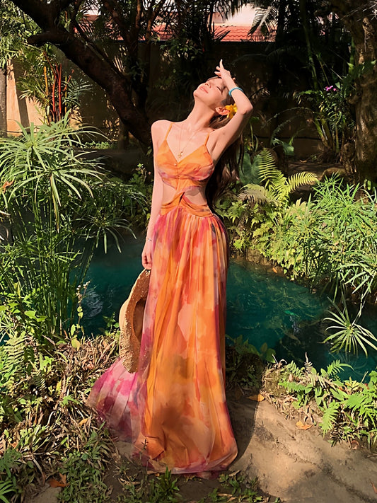 Modest A line Floral Chiffon Ideas For Women Backless Long Birthday Dresses Beach Holiday Summer Outfits N3148