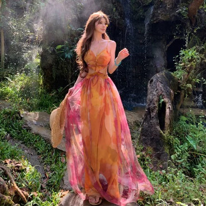 Modest A line Floral Chiffon Ideas For Women Backless Long Birthday Dresses Beach Holiday Summer Outfits N3148