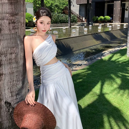 Modest Mermaid One Shoulder Yellow Floral Chiffon Ideas For Women Long Birthday Dresses Beach Holiday Summer Outfits N31450