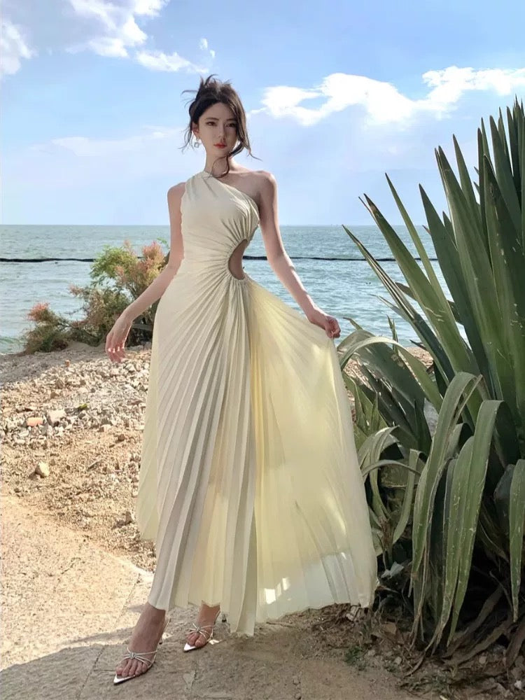 Modest A line One Shoulder Ivory With Ruffled Date Floor Length Night Evening Outfit Formal Prom Dresses RB5666