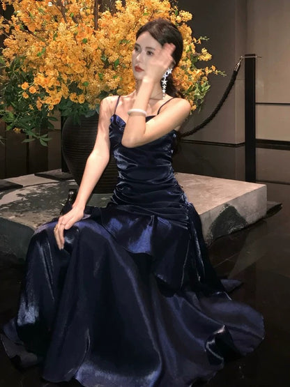 Mystical Mermaid Spaghetti Strap Navy Blue Date Night Evening Birthday Outfit Formal Prom Dresses RB5668