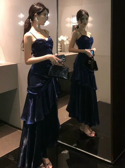 Mystical Mermaid Spaghetti Strap Navy Blue Date Night Evening Birthday Outfit Formal Prom Dresses RB5668