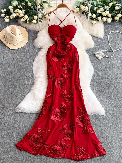Mystical Mermaid Spaghetti Strap Red Lace Backless Date Night Outfits Formal Prom Gown 18th Birthday Dresses RB5673