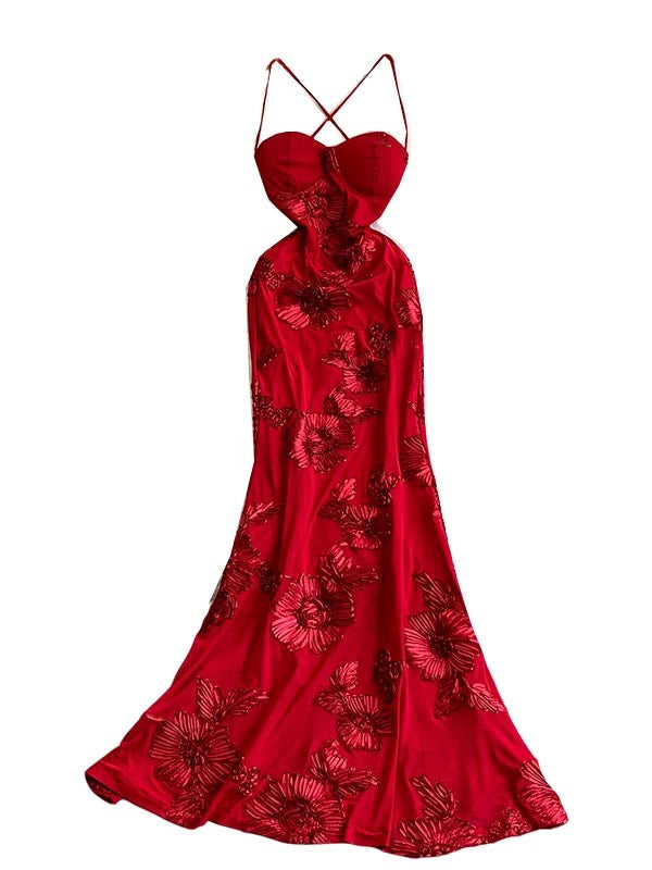 Mystical Mermaid Spaghetti Strap Red Lace Backless Date Night Outfits Formal Prom Gown 18th Birthday Dresses RB5673