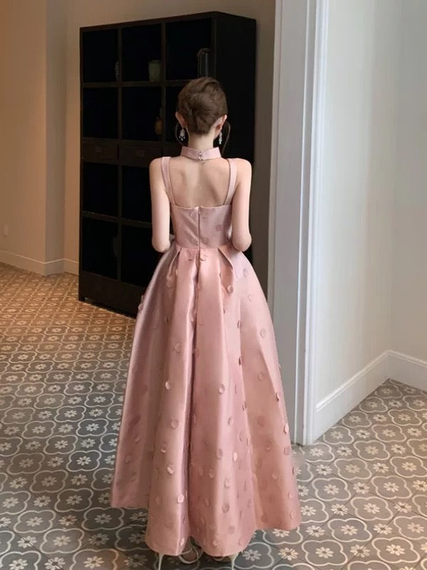 Modest A line Square Neck Pink Satin Sleeveless Date Night Outfits Formal Prom Gown 19th Birthday Dresses RB5691