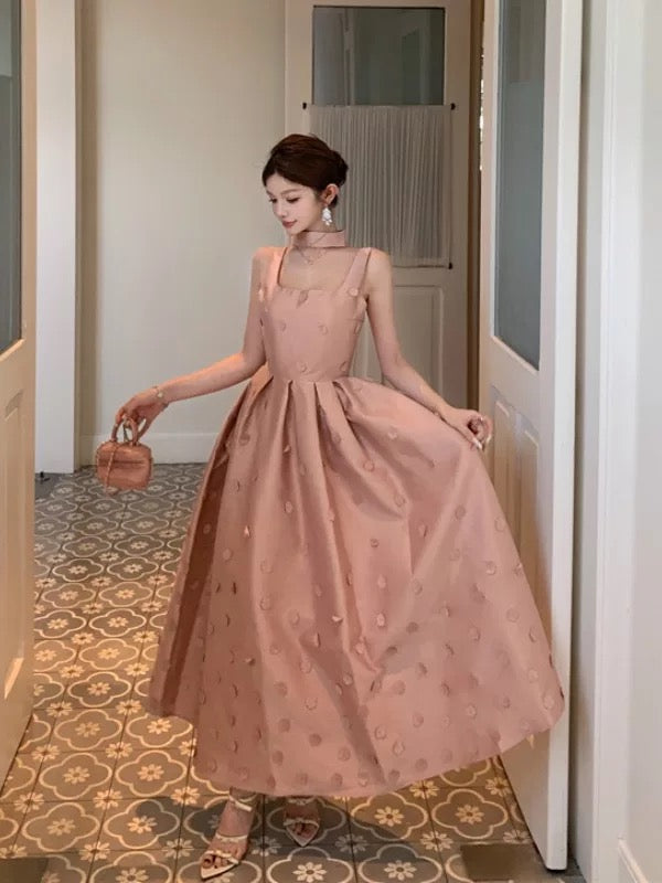 Modest A line Square Neck Pink Satin Sleeveless Date Night Outfits Formal Prom Gown 19th Birthday Dresses RB5691