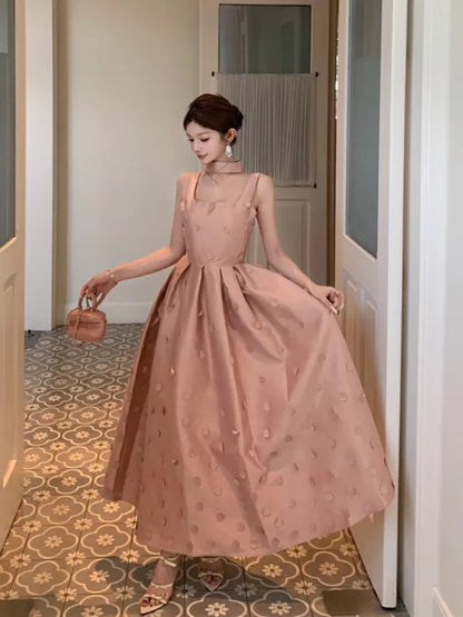 Modest A line Square Neck Pink Satin Sleeveless Date Night Outfits Formal Prom Gown 19th Birthday Dresses RB5691