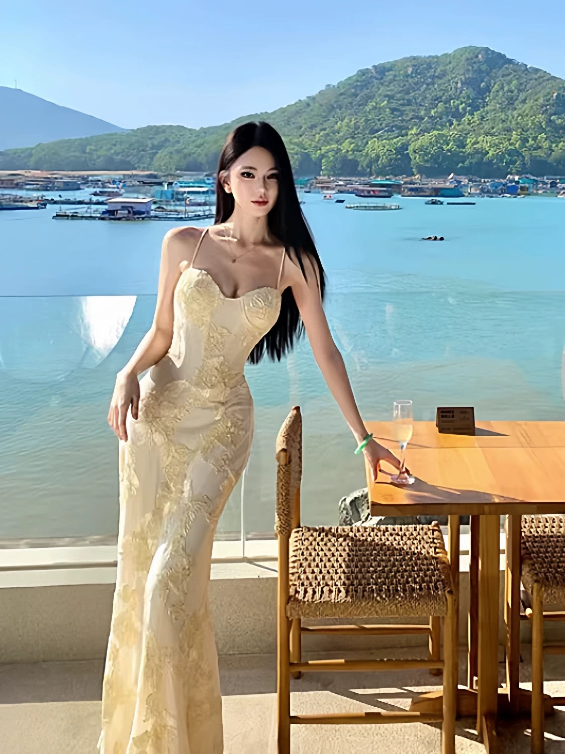 Sexy Mermaid Spaghetti Strap Lace Backless Long Date Night Outfits Semi Formal Prom Gown Evening Dresses RB5374