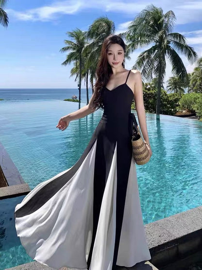 Sexy A line Black Tie Dress Strapless White Long Chiffon Date Night Outfits Semi Formal Prom Wedding Guest Dresses RB5381