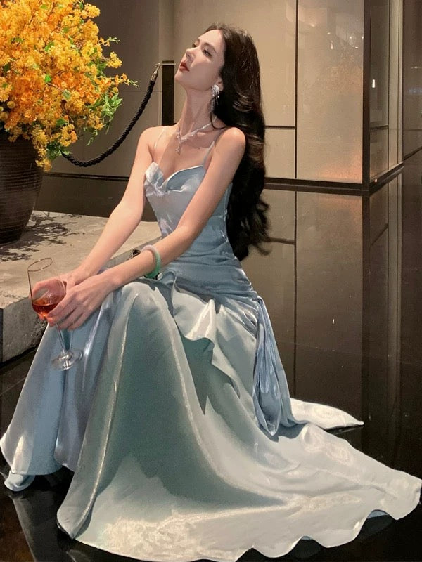 Modest Mermaid Spaghetti Strap Light Sky Blue Long Cruise Ship Formal Night Evening Dresses 18th Birthday Outfits RB5598