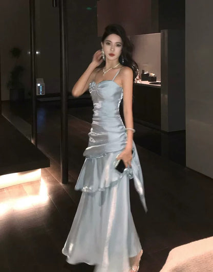 Modest Mermaid Spaghetti Strap Light Sky Blue Long Cruise Ship Formal Night Evening Dresses 18th Birthday Outfits RB5598