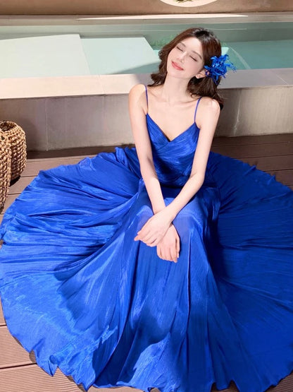 Mermaid Spaghetti Strap Royal Blue Ankle Length 21st Birthday Elegant Outfit Summer Wedding Guest Dresses N4028