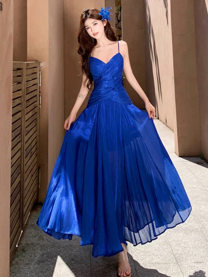 Mermaid Spaghetti Strap Royal Blue Ankle Length 21st Birthday Elegant Outfit Summer Wedding Guest Dresses N4028
