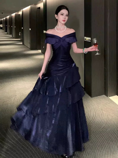 Sexy Mermaid Off The Shoulder Burgundy With Ruffled Date Night Outfits Long Formal Evening Wedding Guest Dresses RB5402