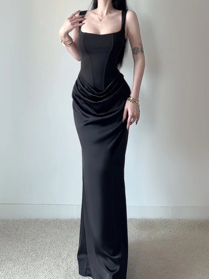 French Style Mermaid Square Neck White Satin Date Floor Length Night Evening Outfit Formal Prom Dresses RB5410