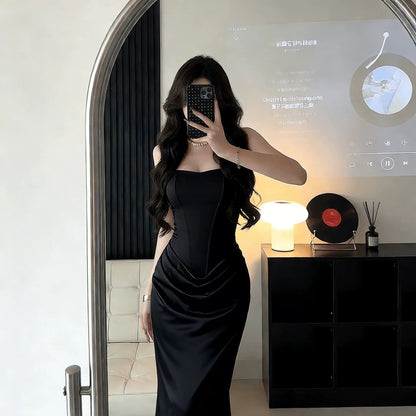 French Style Mermaid Square Neck White Satin Date Floor Length Night Evening Outfit Formal Prom Dresses RB5410