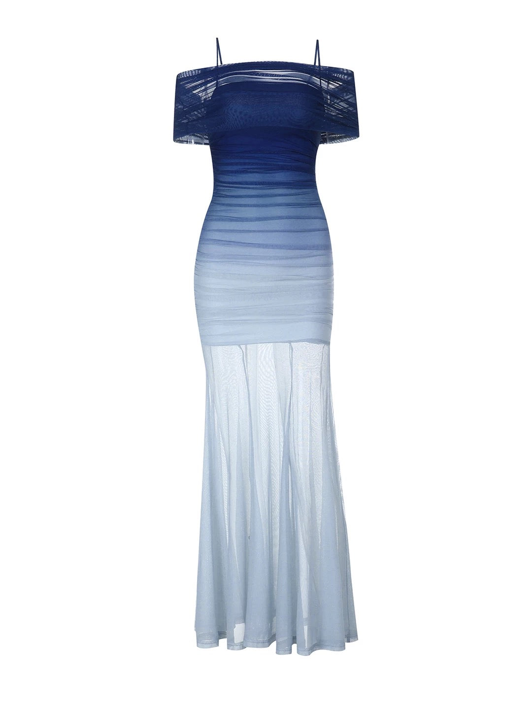 Sexy Mermaid Off The Shoulder Gradient Blue Colors Chiffon Date Night Evening Outfit Formal Prom Dresses RB5416