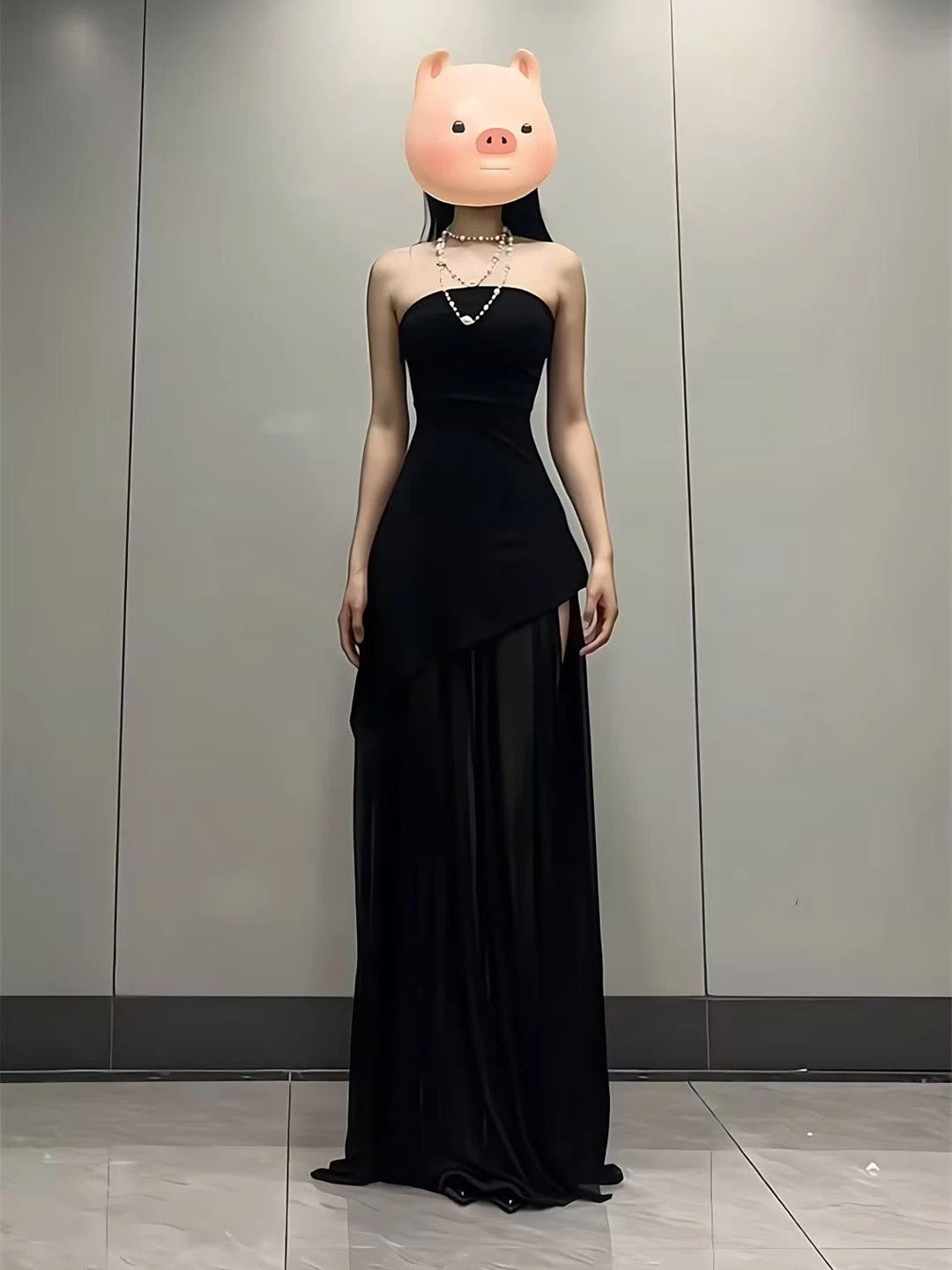 French Style A Line Strapless Red Chiffon With Slit Date Floor Length Night Evening Outfit Formal Prom Dresses RB5419