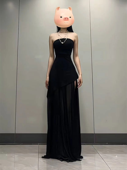 Stunning A Line Strapless Red Chiffon With Slit Date Night Birthday Outfit Formal Wedding Guest Dresses For Women RB5612