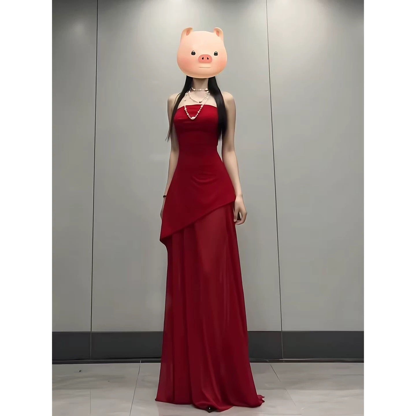 Stunning A Line Strapless Red Chiffon With Slit Date Night Birthday Outfit Formal Wedding Guest Dresses For Women RB5612