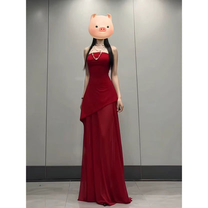 Stunning A Line Strapless Red Chiffon With Slit Date Night Birthday Outfit Formal Wedding Guest Dresses For Women RB5612